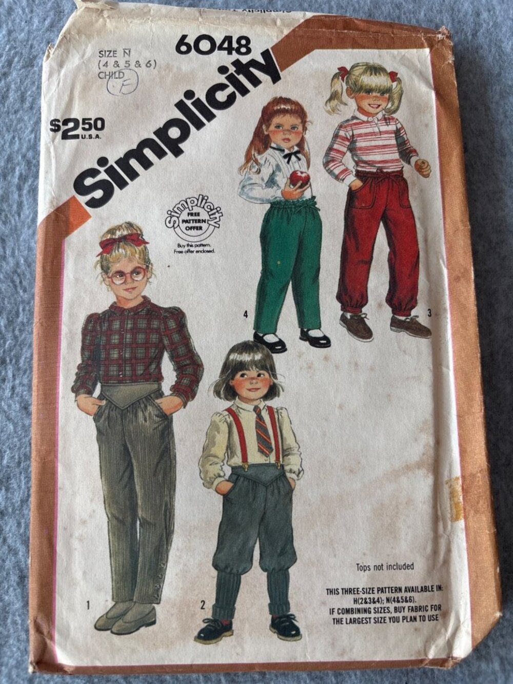 Simplicity 6048 Childrens Sewing Pattern Pants Size 4 5 6 Uncut